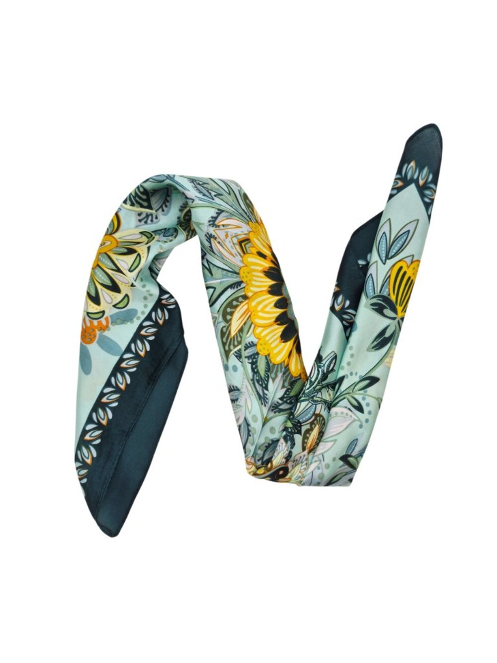Silky Floral Wreath Square Scarf Green Vintage Inspired Botanical Print headband - Picture 3 of 5